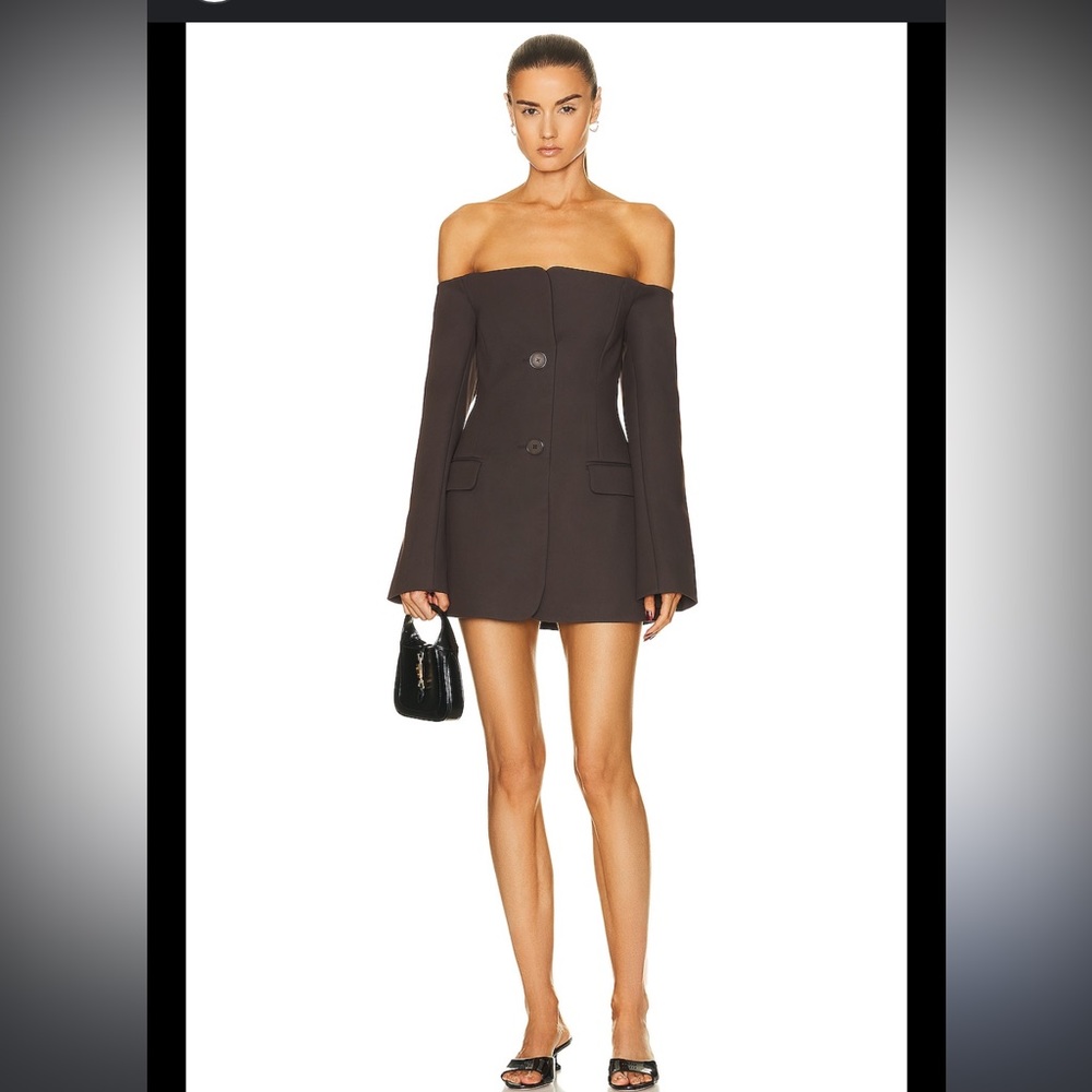 SIR THE LABEL Sandrine Off-Shoulder Blazer Dress - Brown, US size 2